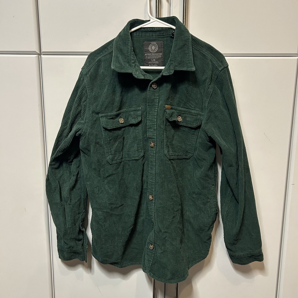 Buffalo David Bitton Mens Forest Green Corduroy Button Down Shirt Large